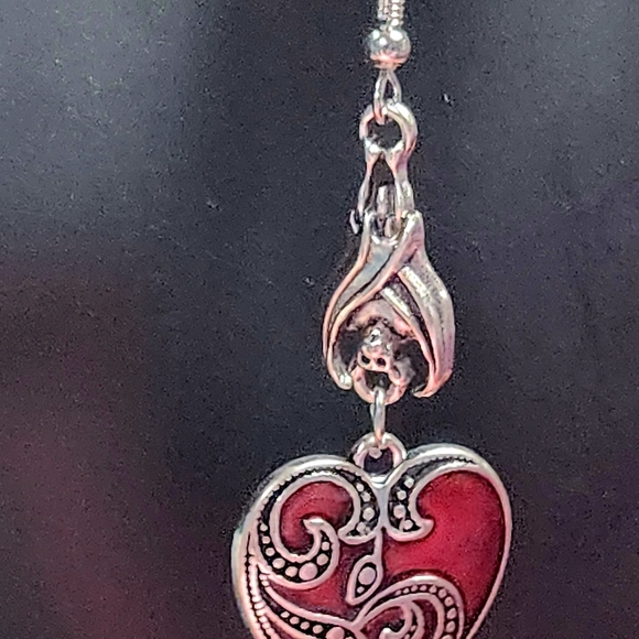 Heart Earrings Silver Enamel Drop Heart - Picture 2 of 8